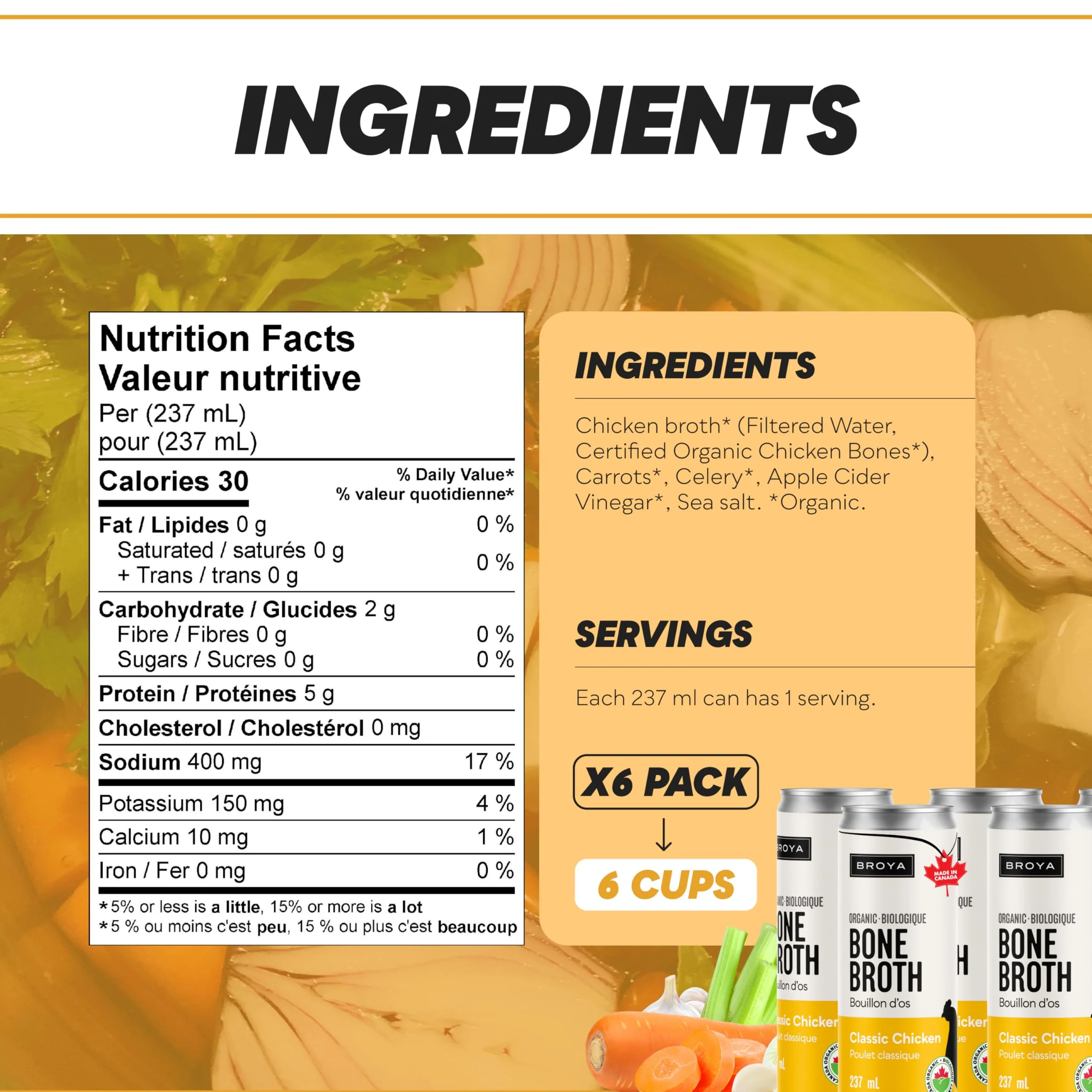 BROYA – Bone Broth – Classic Chicken – 6 × 237mL – Organic Ingredients - Canadian Distribution - Ships Free Within Canada on Orders Above CAD $199 - Image 7