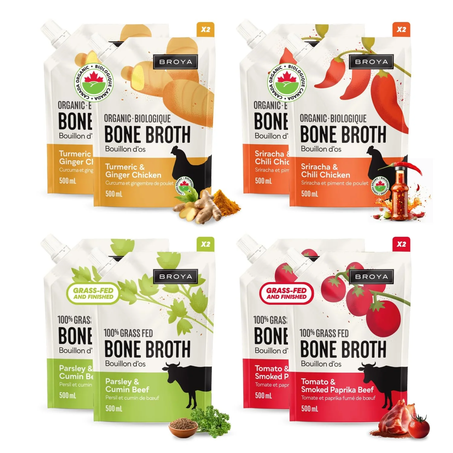 Broya – Bone Broth Variety Pack – Beef and Chicken – 8 Pack - Canadian Distribution - Ships Free Within Canada on Orders Above CAD $199