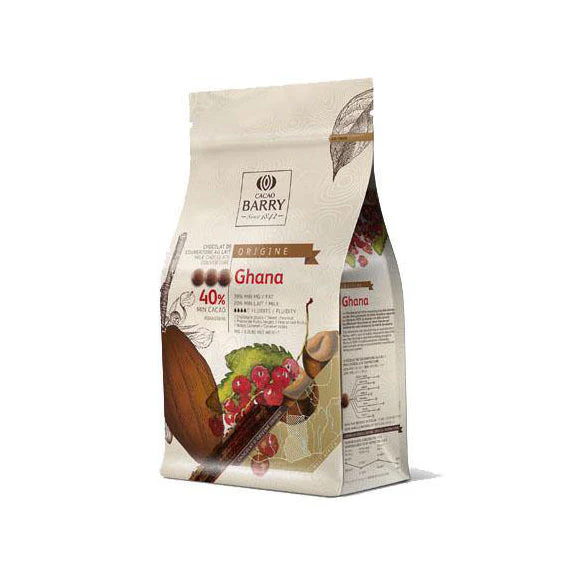 CACAO BARRY Ghana "Origine Rare" 40% – Milk Chocolate Couverture (1kg) - Canadian Distribution - Ships Free Within Canada on Orders Above CAD $199