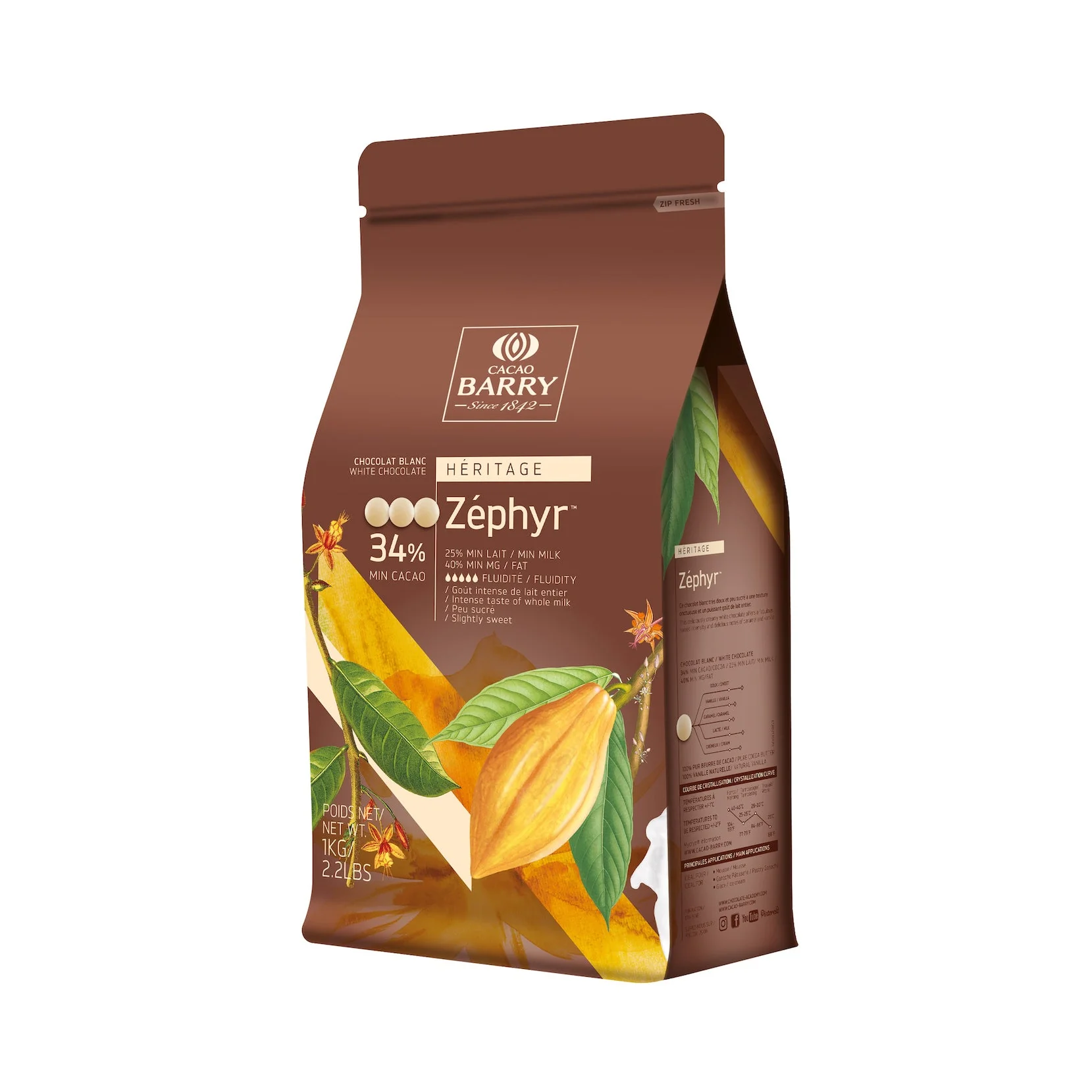 CACAO BARRY Zephyr 34% – White Chocolate Couverture - 5kg - Canadian Distribution - Ships Free Within Canada on Orders Above CAD $199