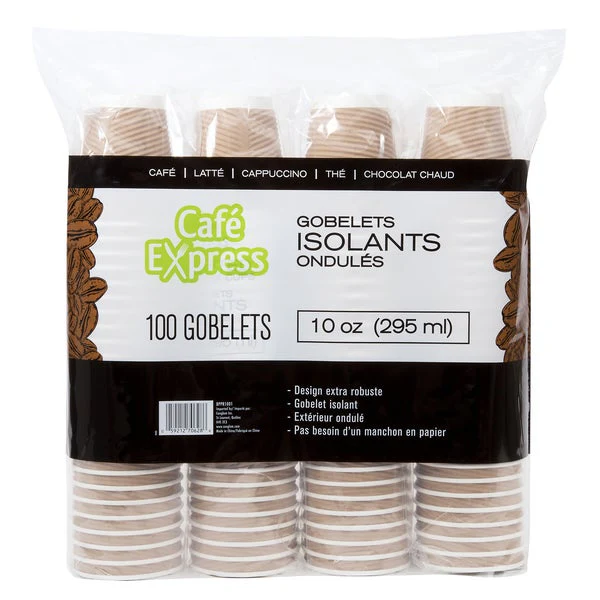 Café Express 10-oz Brown Ripple Hot Cups - 5 packs of 100 - Disposables, Restaurant Packaging and Take-Out Supplies - Canadian Distribution - Ships Free Within Canada on Orders Above CAD $199 - Image 2