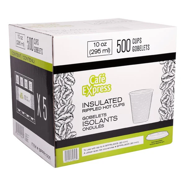 Café Express 10-oz Brown Ripple Hot Cups - 5 packs of 100 - Disposables, Restaurant Packaging and Take-Out Supplies - Canadian Distribution - Ships Free Within Canada on Orders Above CAD $199 - Image 3
