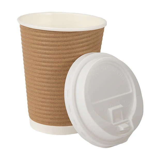 Café Express 12-oz Brown Ripple Hot Cups and Lid - Pack of 150  - Disposables, Restaurant Packaging and Take-Out Supplies - Canadian Distribution - Ships Free Within Canada on Orders Above CAD $199