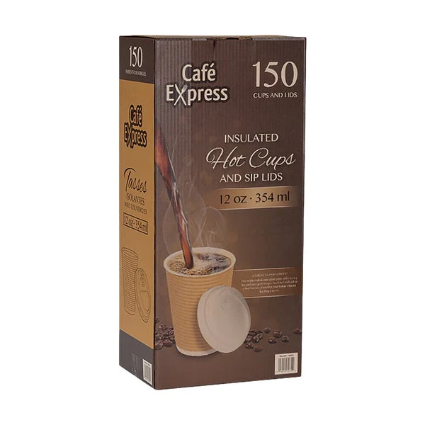 Café Express 12-oz Brown Ripple Hot Cups and Lid - Pack of 150  - Disposables, Restaurant Packaging and Take-Out Supplies - Canadian Distribution - Ships Free Within Canada on Orders Above CAD $199 - Image 2
