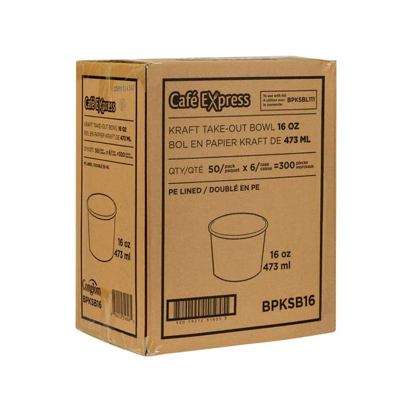 Café Express 16-oz Kraft Paper Bowl, - Pack of 300  - Disposables, Restaurant Packaging and Take-Out Supplies - Canadian Distribution - Ships Free Within Canada on Orders Above CAD $199 - Image 2