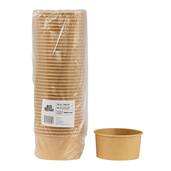 Café Express 32-oz Kraft Paper Bowl - Pack of 240  - Disposables, Restaurant Packaging and Take-Out Supplies - Canadian Distribution - Ships Free Within Canada on Orders Above CAD $199