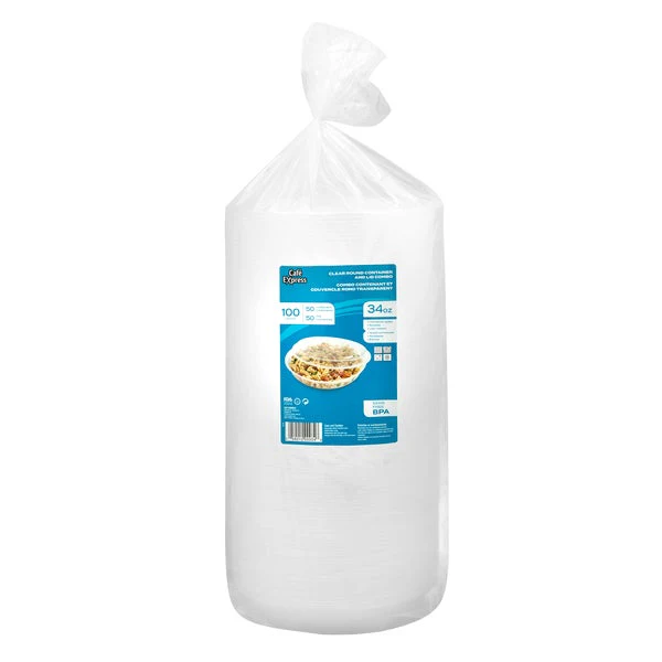 Café Express 34-oz Round Containers with Lids - Pack of 50  - Disposables, Restaurant Packaging and Take-Out Supplies - Canadian Distribution - Ships Free Within Canada on Orders Above CAD $199 - Image 2