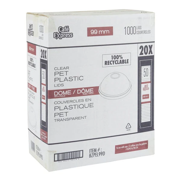 Café Express 99mm Dome Lid with Hole - Pack of 1000  - Disposables, Restaurant Packaging and Take-Out Supplies - Canadian Distribution - Ships Free Within Canada on Orders Above CAD $199