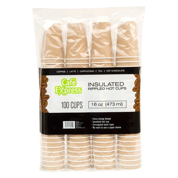 Café Express Brown Ripple 16-oz Hot Cups - 5 packs of 100  - Disposables, Restaurant Packaging and Take-Out Supplies - Canadian Distribution - Ships Free Within Canada on Orders Above CAD $199 - Image 2