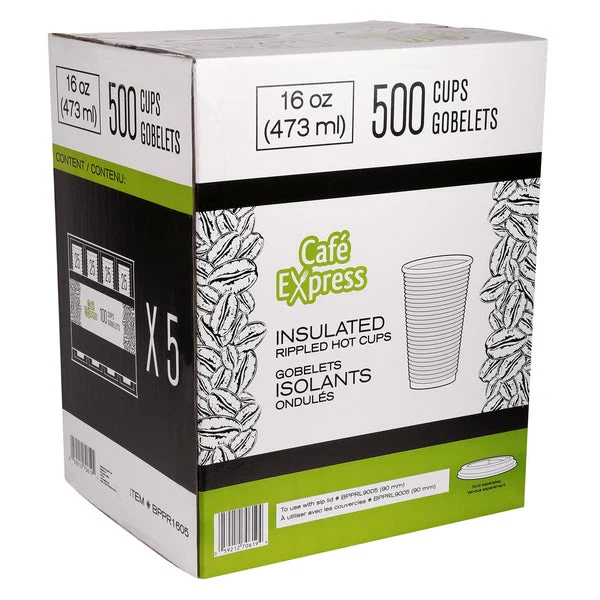 Café Express Brown Ripple 16-oz Hot Cups - 5 packs of 100  - Disposables, Restaurant Packaging and Take-Out Supplies - Canadian Distribution - Ships Free Within Canada on Orders Above CAD $199 - Image 3