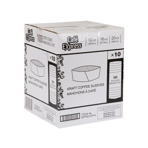 Café Express Kraft Coffee Sleeves - 10 packs of 100  - Disposables, Restaurant Packaging and Take-Out Supplies - Canadian Distribution - Ships Free Within Canada on Orders Above CAD $199 - Image 2