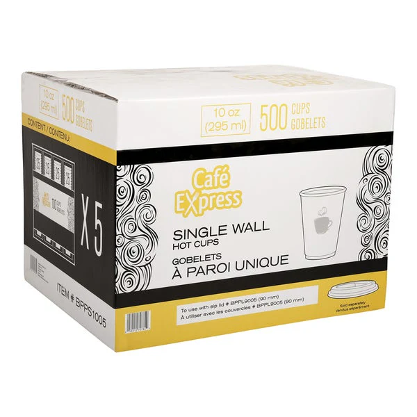 Café Express Single Wall 10-oz Hot Cups - 5 packs of 100  - Disposables, Restaurant Packaging and Take-Out Supplies - Canadian Distribution - Ships Free Within Canada on Orders Above CAD $199 - Image 4