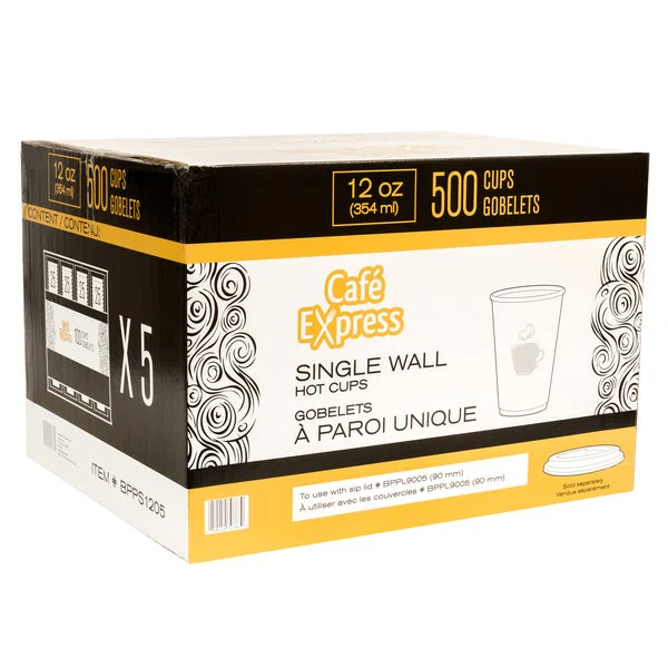 Café Express Single Wall 12-oz Hot Cups - 5 packs of 100  - Disposables, Restaurant Packaging and Take-Out Supplies - Canadian Distribution - Ships Free Within Canada on Orders Above CAD $199 - Image 4