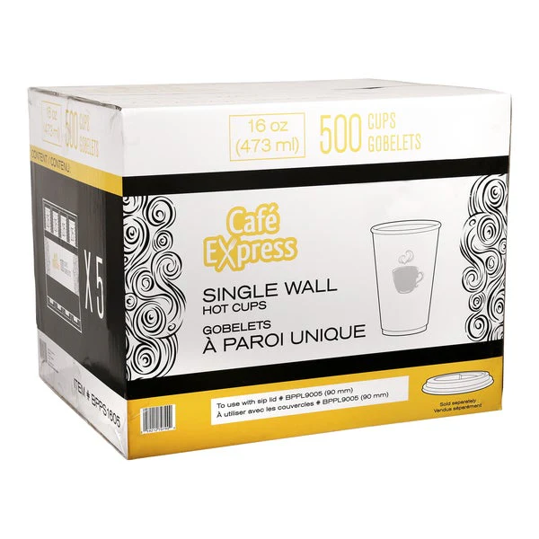 Café Express Single Wall 16-oz Hot Cups - 5 packs of 100  - Disposables, Restaurant Packaging and Take-Out Supplies - Canadian Distribution - Ships Free Within Canada on Orders Above CAD $199 - Image 4