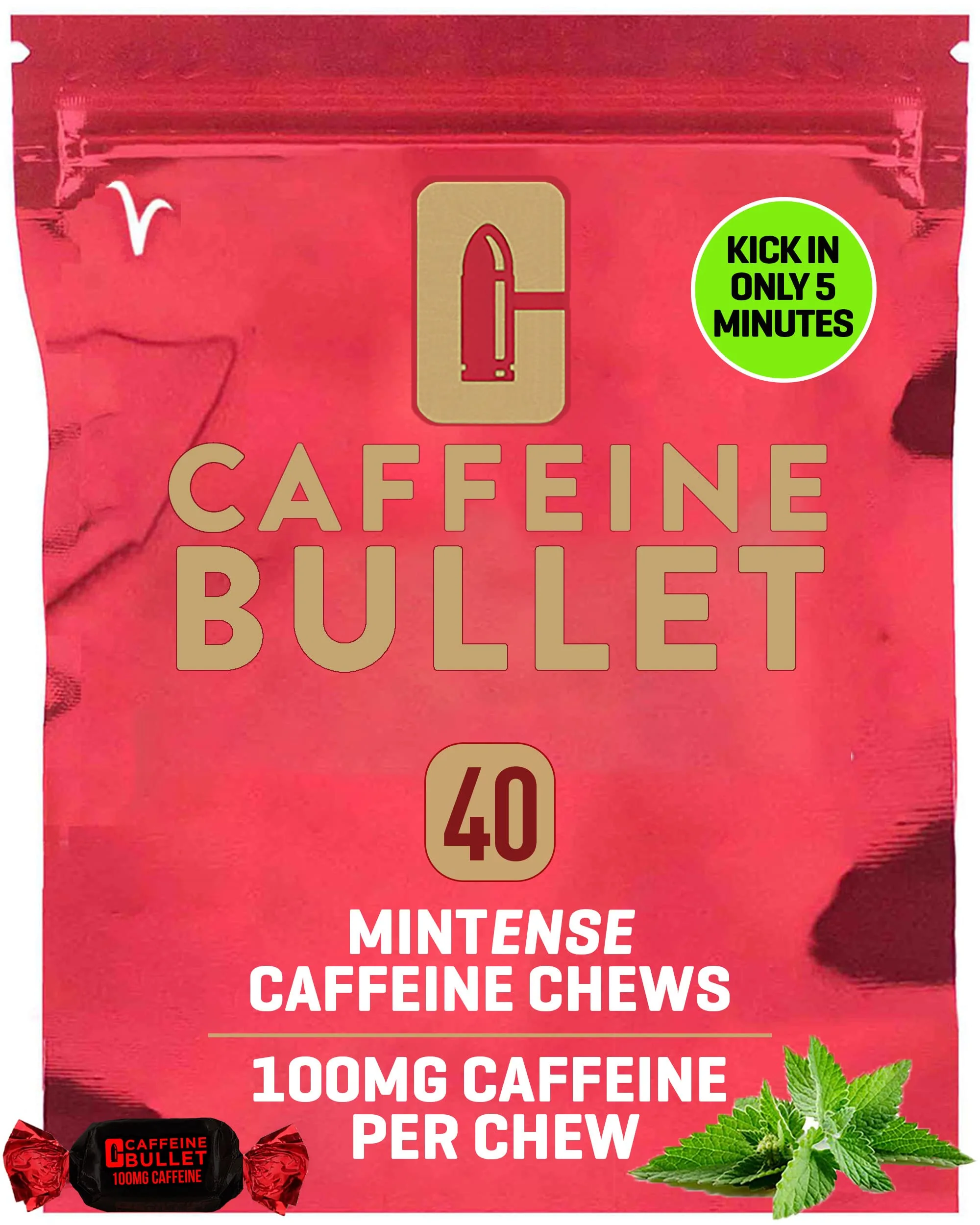 Caffeine Bullet – Energy Chews – Mint – 40 Count – 100mg Caffeine Each - Canadian Distribution - Ships Free Within Canada on Orders Above CAD $199