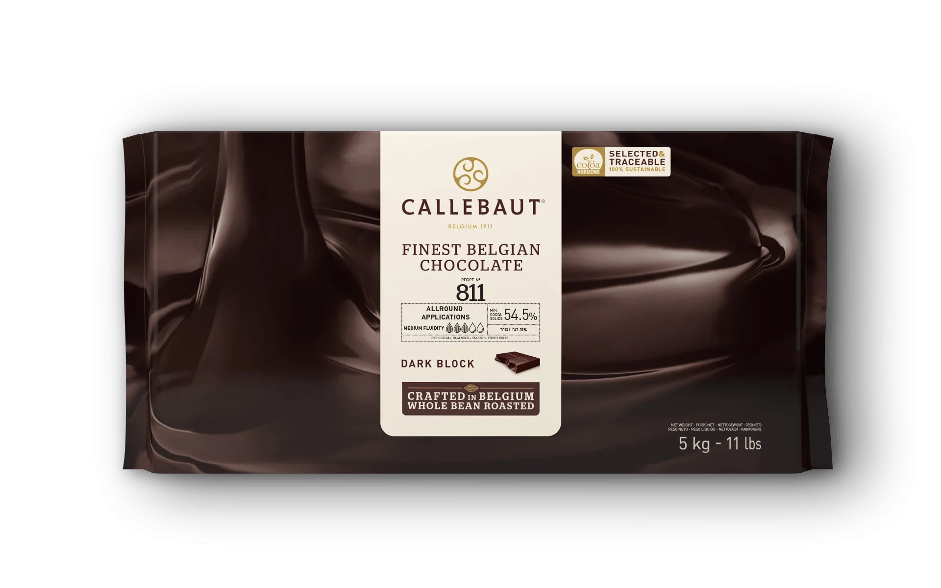 CALLEBAUT - Dark Chocolate Couverture Wrapped Block - 811 - 5KG - Barry Callebaut Canadian Distribution - Ships Free Within Canada on Orders Above CAD $199