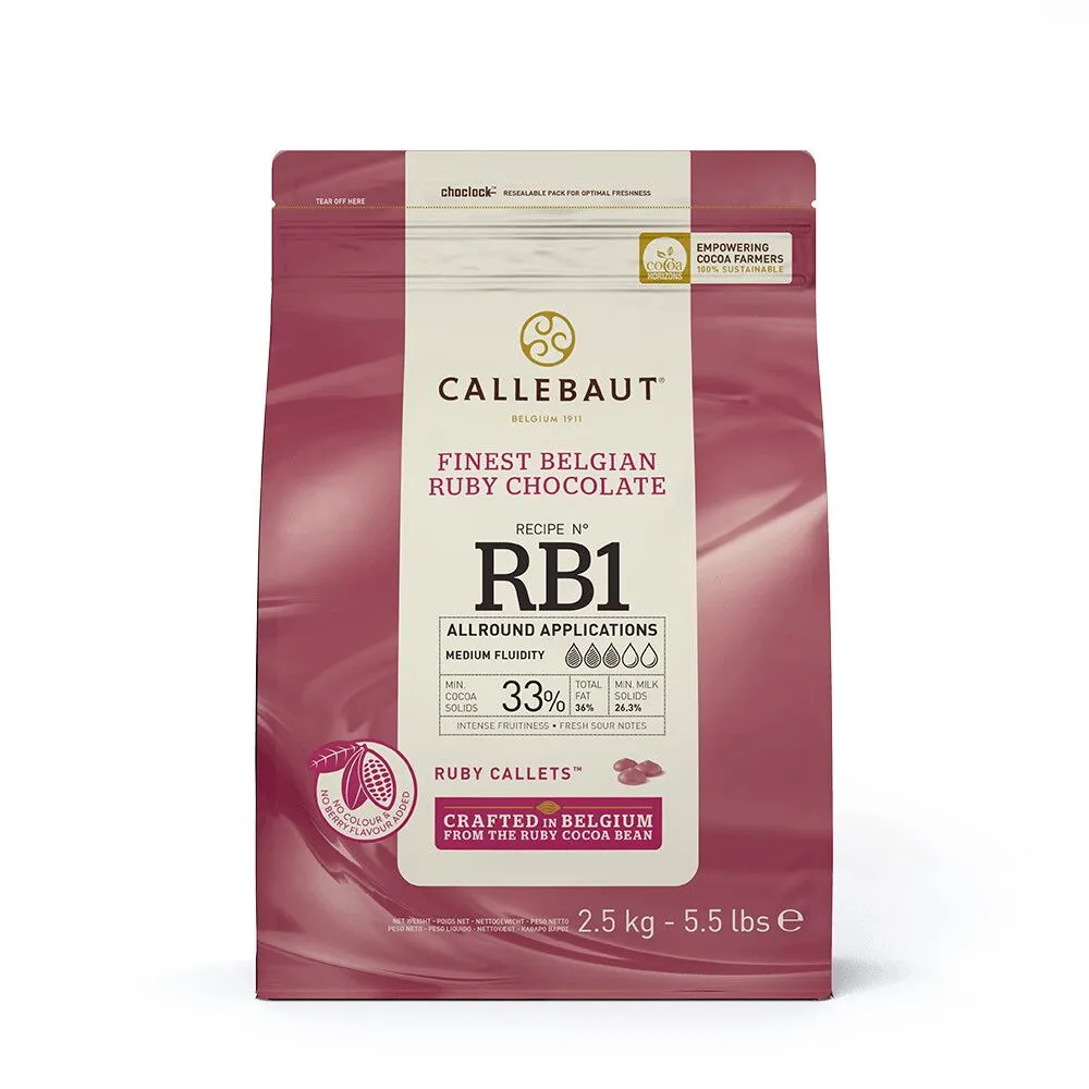 Callebaut RB1 - Ruby Couverture Chocolate Callets - 2.5KG - Case of 4 x 2.5 KG - Barry Callebaut Canadian Distribution - Ships Free Within Canada on Orders Above CAD $199