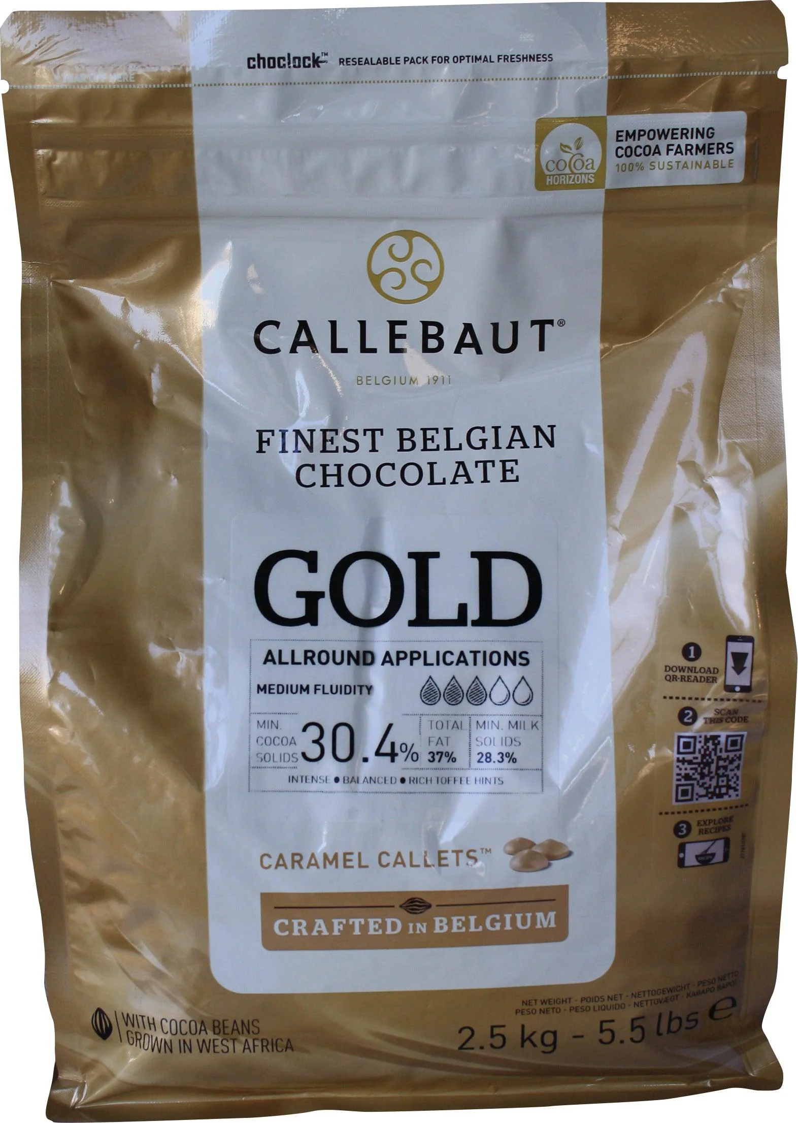Callebaut - White Chocolate Callets - GOLD - Caramel Taste - Canadian Distribution - Ships Free Within Canada on Orders Above CAD $199