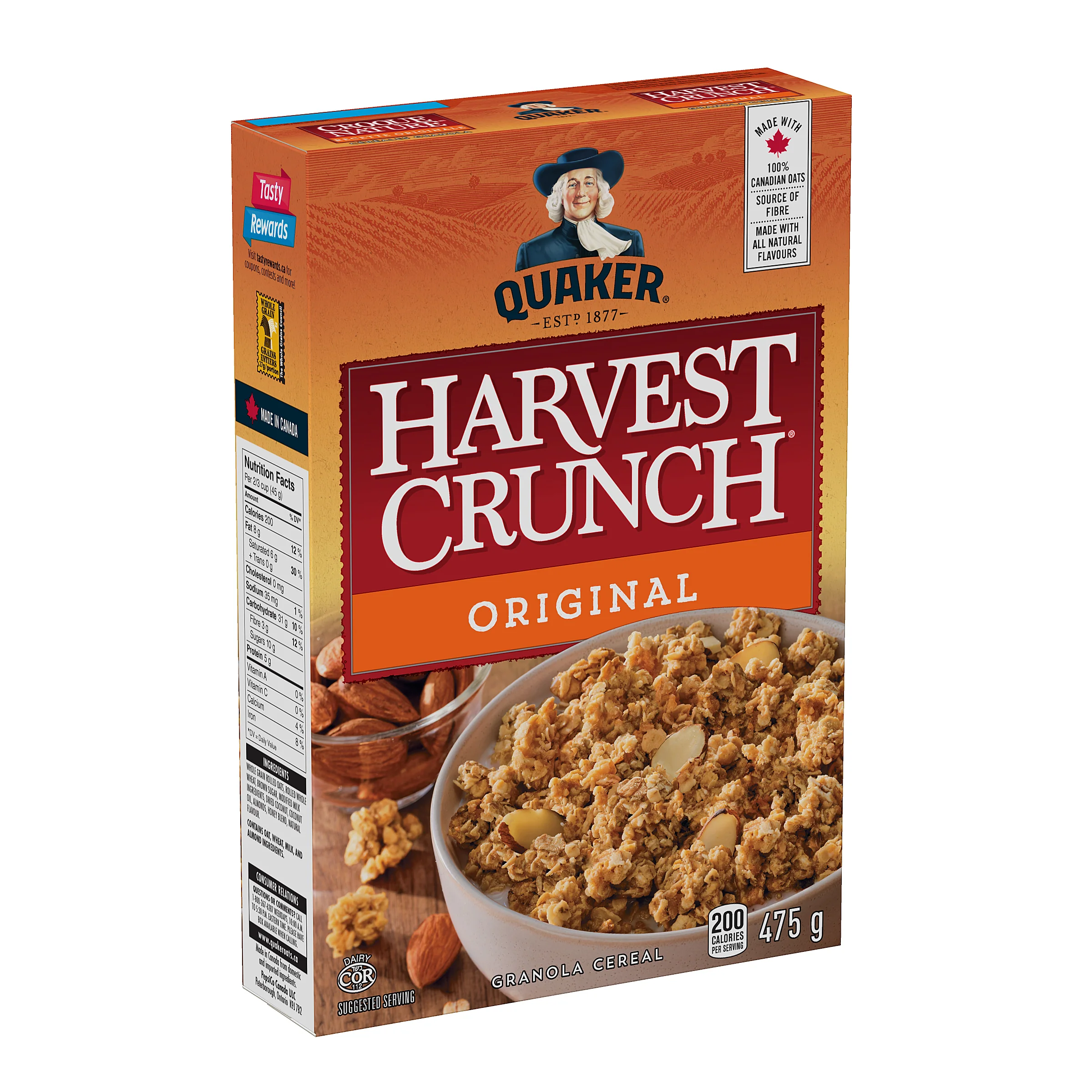 Cereal Granola Crunch Harvest Original - 16 x 475 g - Quaker - Restaurant and Foodservice Ingredients - Canadian Distribution - Ships Free Within Canada on Orders Above CAD $199