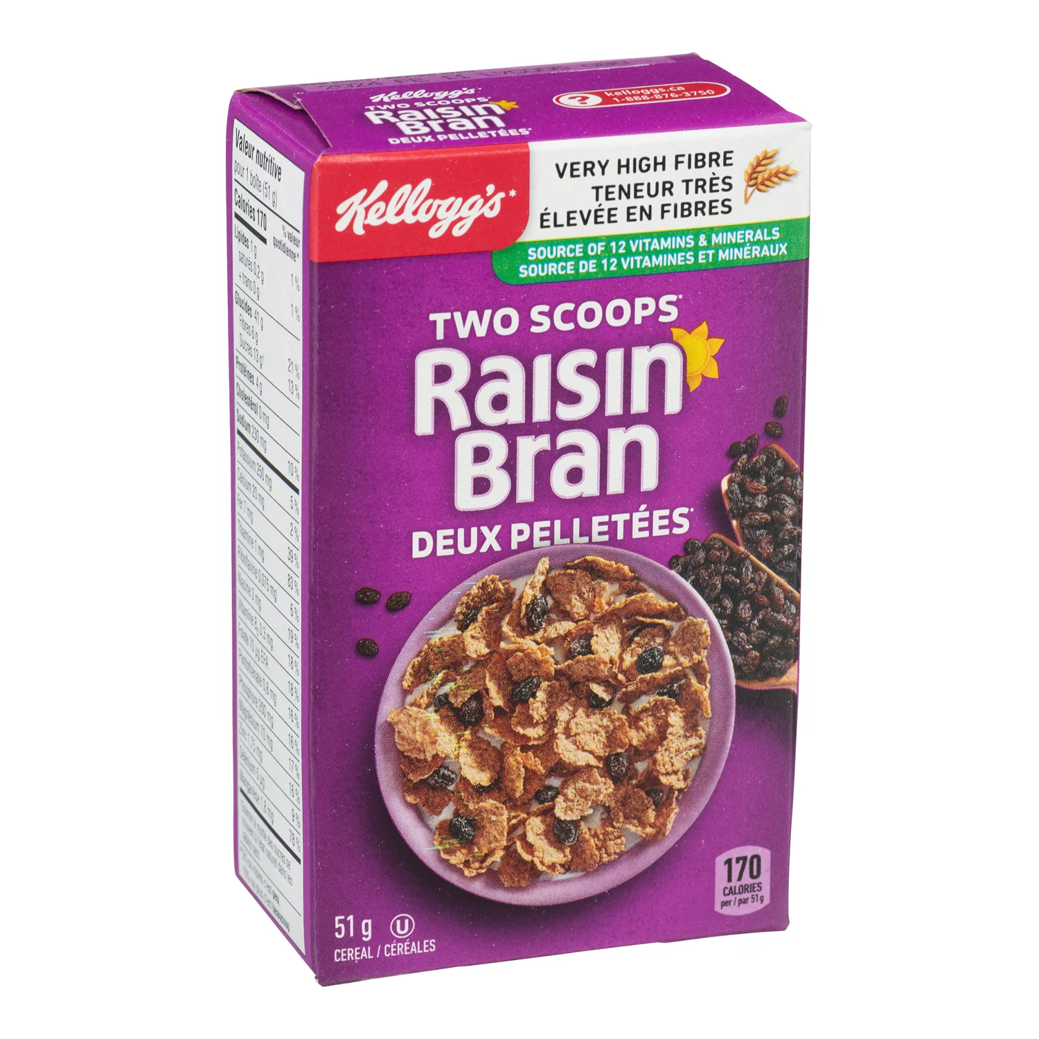 Cereal Raisin Bran - 70 x 51 g - Kellogg's - Restaurant and Foodservice Ingredients - Canadian Distribution - Ships Free Within Canada on Orders Above CAD $199