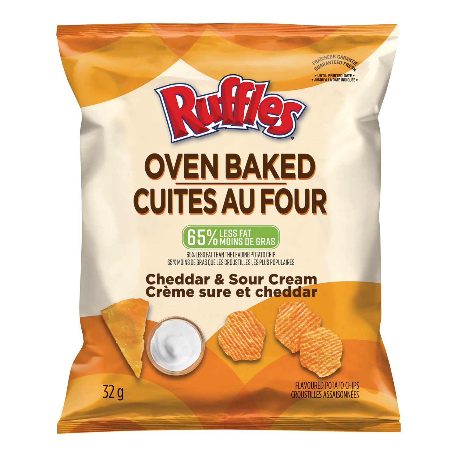 Chip Potato Baked Cheddar Sour Cream - 40 x 32 g - Ruffles - Restaurant and Foodservice Ingredients - Canadian Distribution - Ships Free Within Canada on Orders Above CAD $199