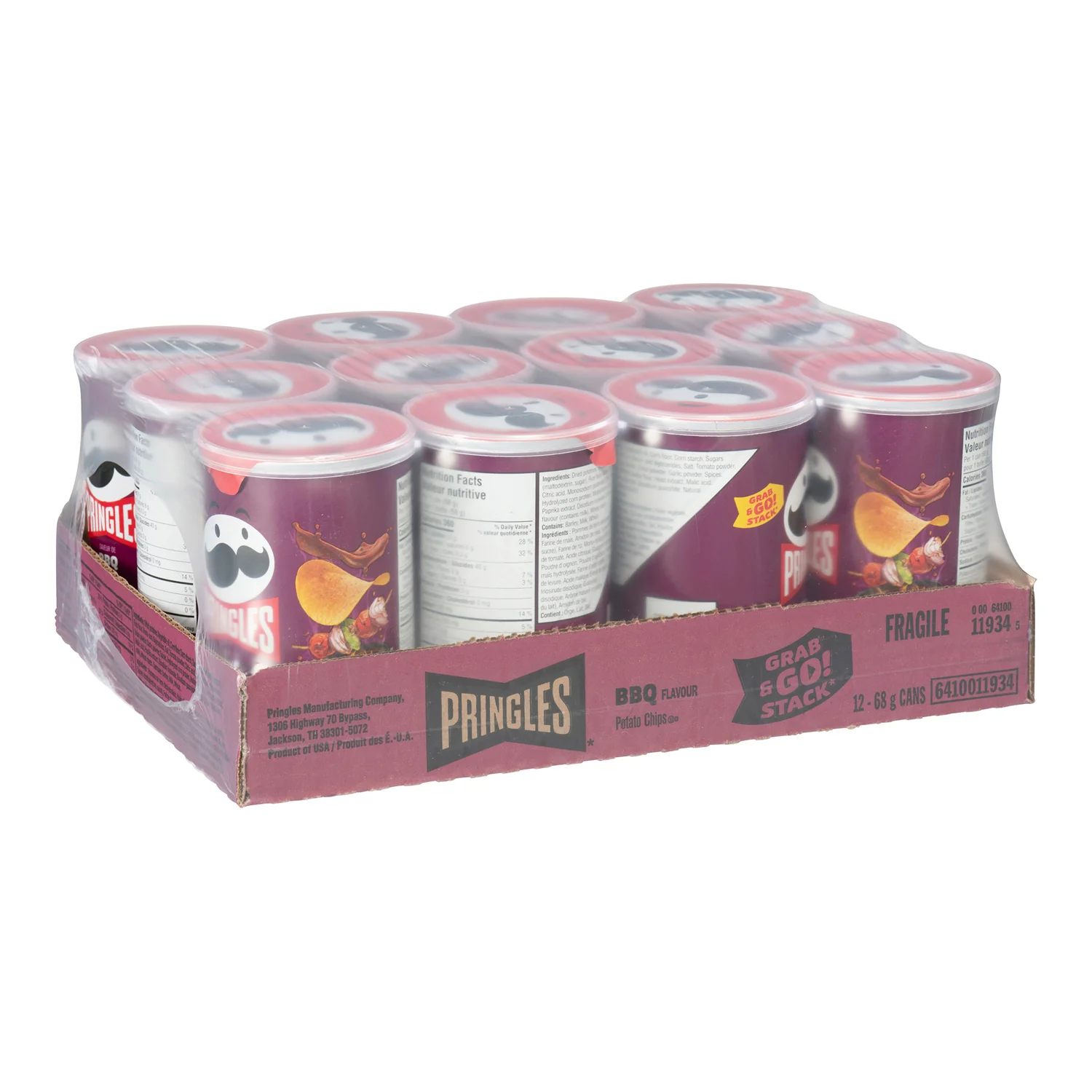 Chip Potato BBQ Pringles - 12 x 68 g - Pringle - Restaurant and Foodservice Ingredients - Canadian Distribution - Ships Free Within Canada on Orders Above CAD $199 - Image 2