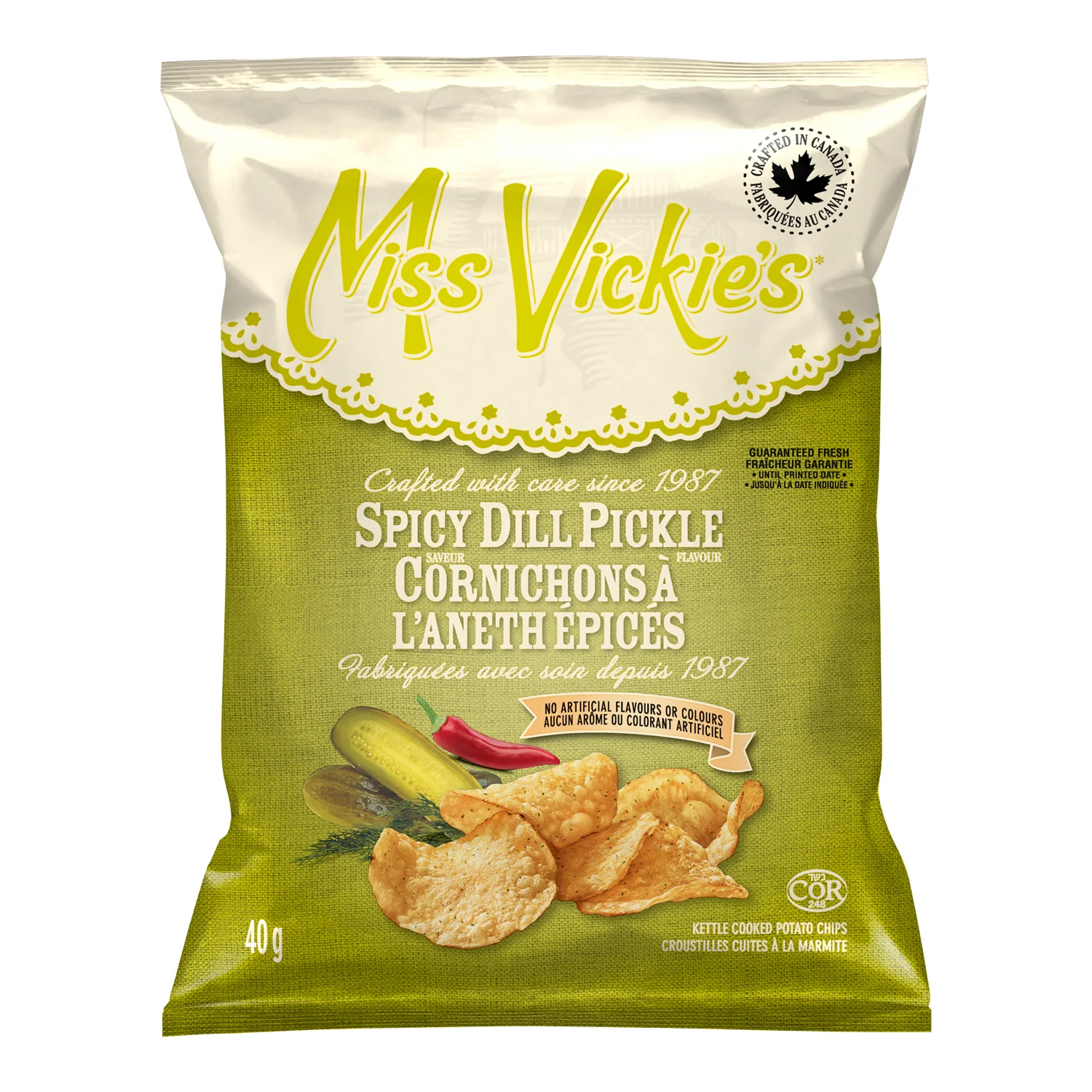 Chip Potato Spicy Dill - 40 x 40 g - Miss Vickies - Restaurant and Foodservice Ingredients - Canadian Distribution - Ships Free Within Canada on Orders Above CAD $199