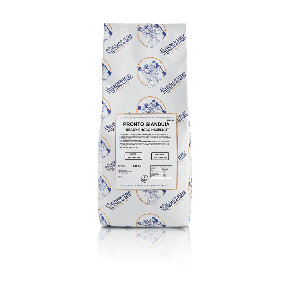 "PRE-ORDER" Choco-Hazelnut Ready Creamy - Ready Base for Soft Serve and Gelato - Case of 8 x 1.35 KG bags - Rubicone Canada - Ships Free Within Canada on Orders Above CAD $199