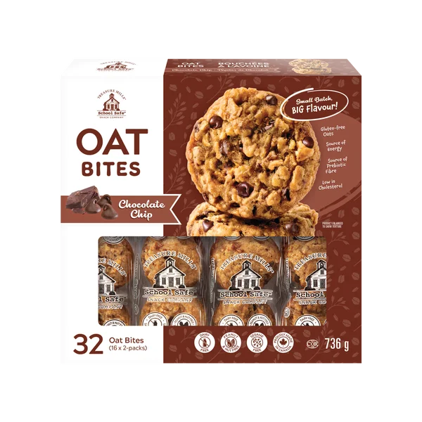 Chocolate Chip Oat Bites - 64 x 2 - Treasure Mills - Canadian Distribution - Ships Free Within Canada on Orders Above CAD $199