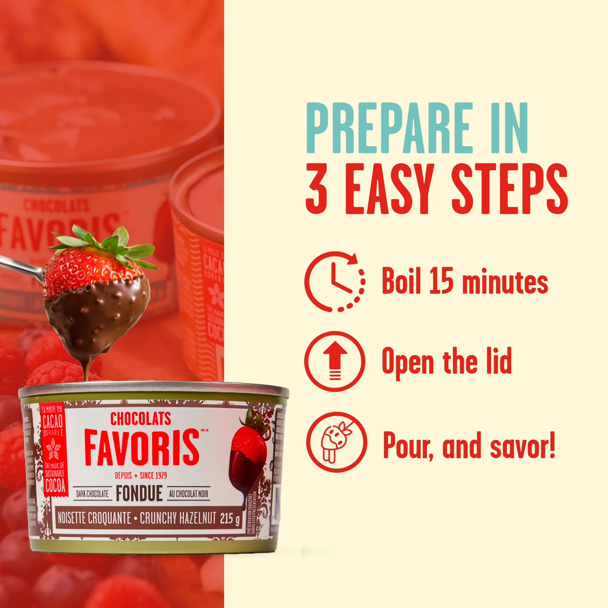 Chocolats Favoris Small Chocolate Fondue (2 x 215 g) – Ready in 15 Minutes - Canadian Distribution - Ships Free Within Canada on Orders Above CAD $199 - Image 7