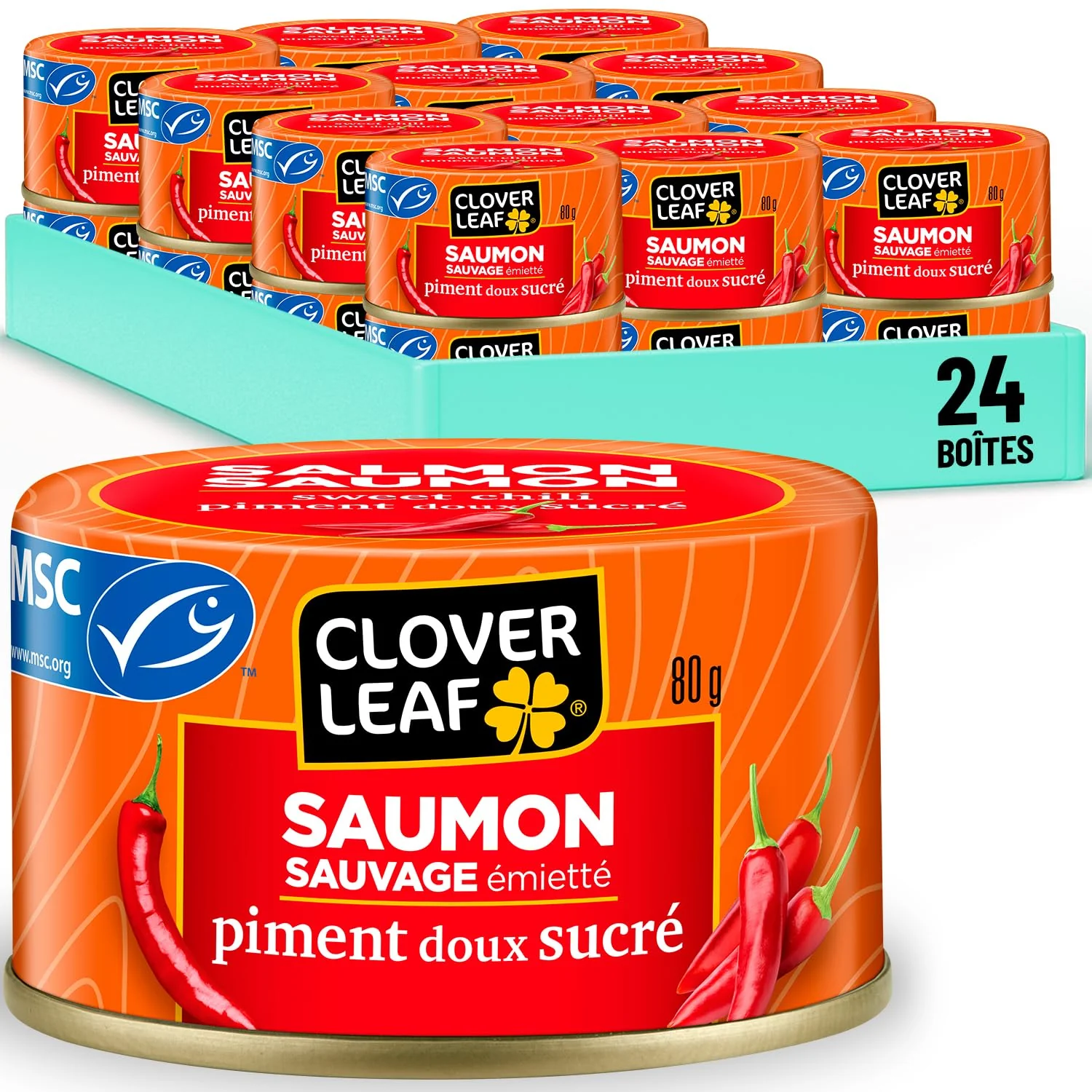 Clover Leaf Wild Flaked Salmon Sweet Chili, 80g, 24 Easy-Peel Cans - High Protein Canned Pink Salmon with Omega-3 & Vitamin D - Canadian Distribution - Ships Free Within Canada on Orders Above CAD $199 - Image 3