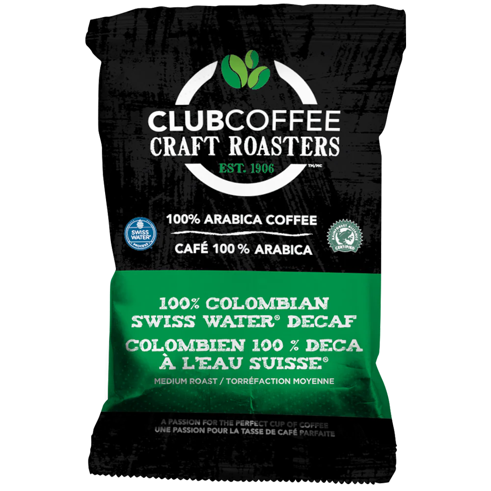 Club Coffee Craft Roasters | 100% Colombian Swiss Water Decaf | Fractional Packaging - Case of 42 x 2.5 oz Packets - Ships Free Within Canada on Orders Above CAD $199