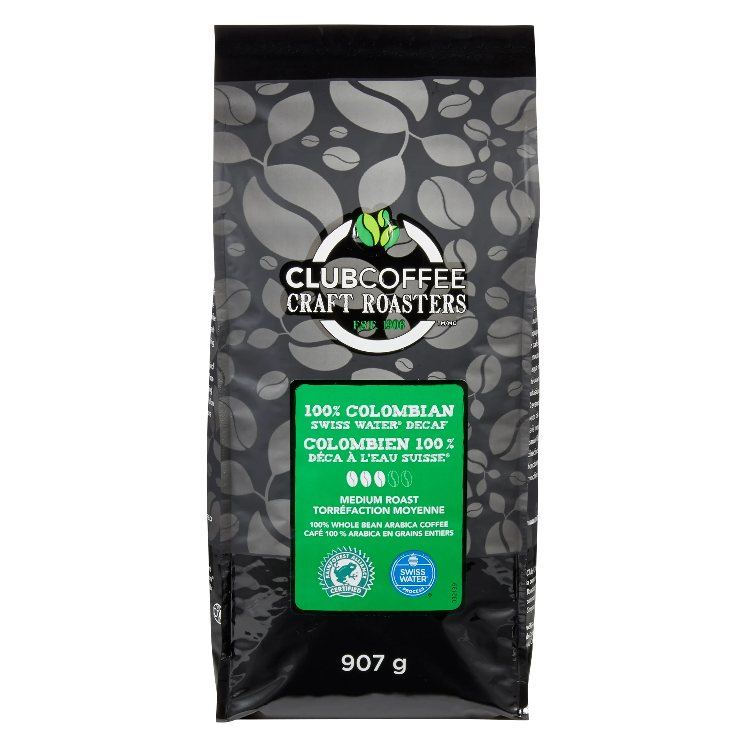 Club Coffee Craft Roasters | 100% Colombian Swiss Water Decaf | Medium Roast Whole Bean Coffee | Case of 4 x 2 Pound Bags - Ships Free Within Canada on Orders Above CAD $199