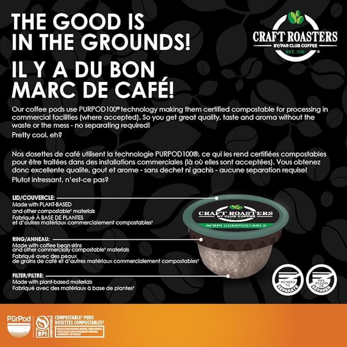 Club Coffee Craft Roasters | Creamy Caramel Single Serve Pods | 120 Count (20 Count, Pack of 6) | Compostable Coffee Pods | Keurig Brewer Compatible | Rainforest Alliance Certified - Ships Free Within Canada on Orders Above CAD $199 - Image 3