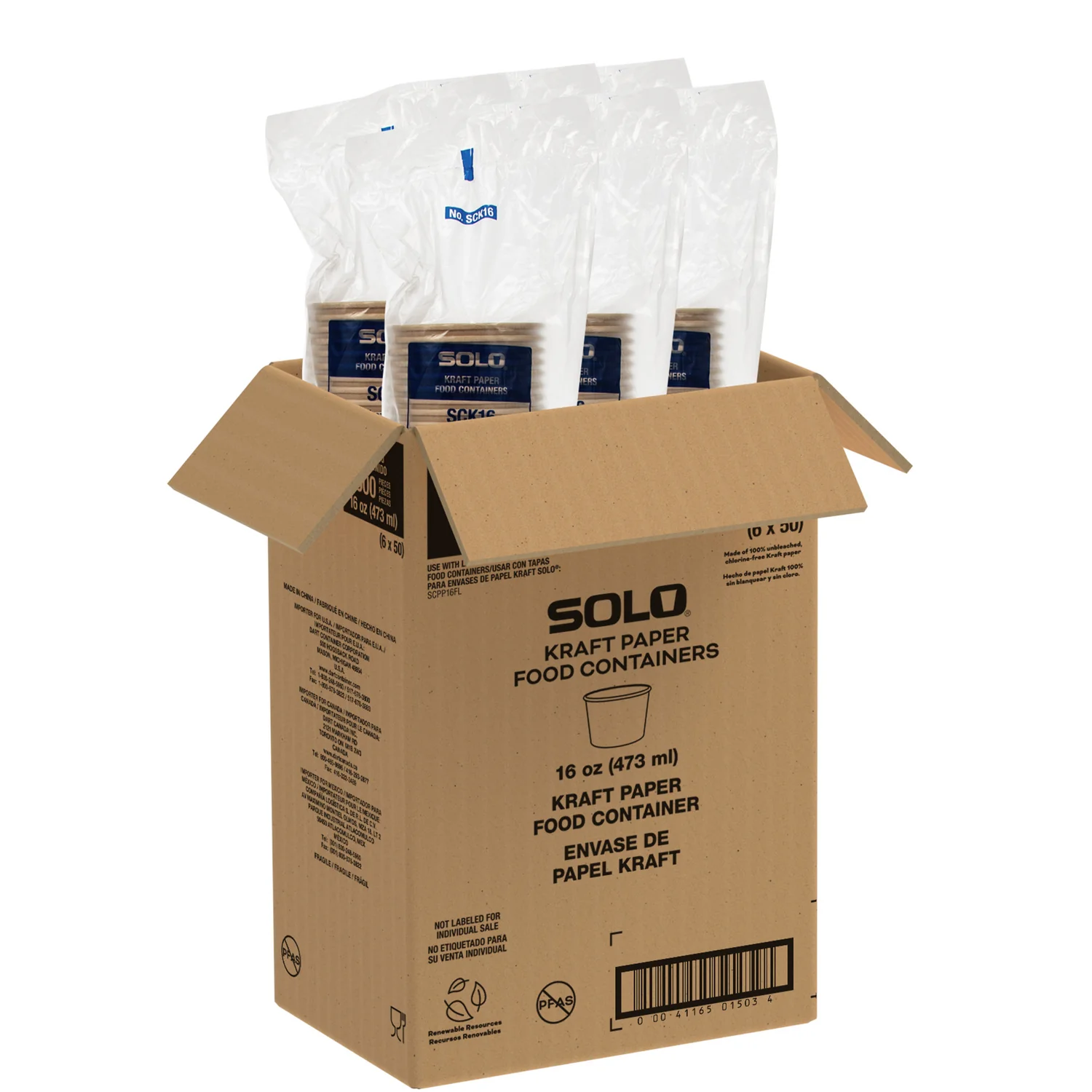Container Paper Kraft 16 oz. - 6 x 50 count - Solo Cup - Packaging and Accessories - Restaurant Supplies and Equipment - Canadian Distribution - Image 2