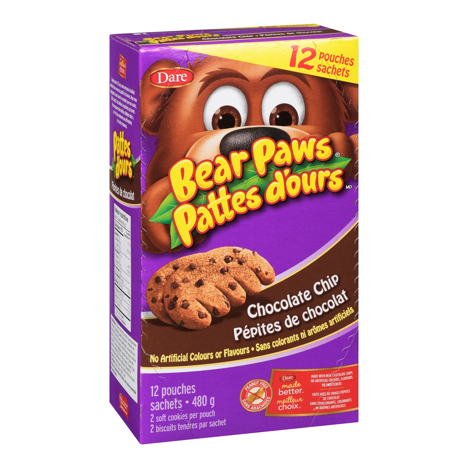 Cookie Chocolate Chip Bear Paws - 6 x 480 g - Dare - Restaurant and Foodservice Ingredients - Canadian Distribution - Ships Free Within Canada on Orders Above CAD $199