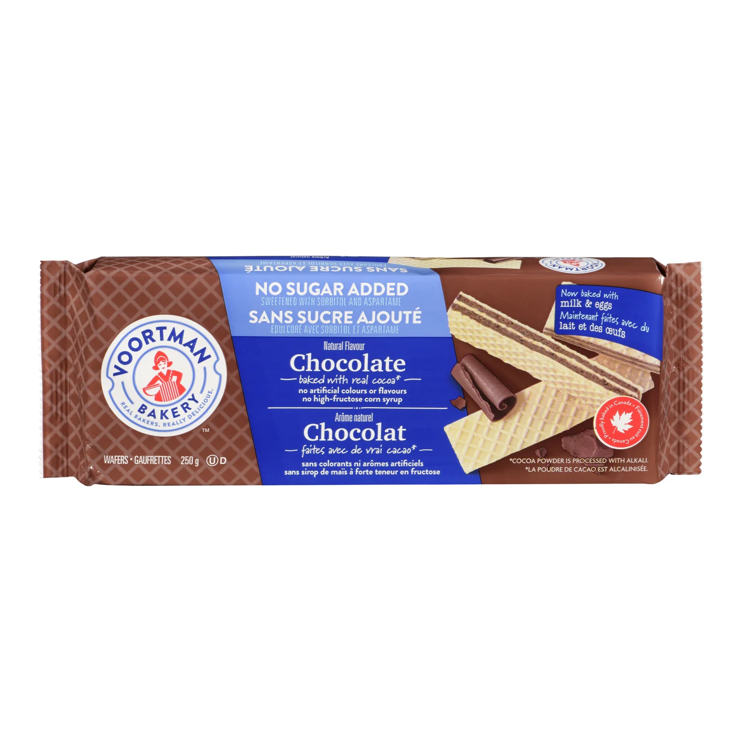 Cookie Chocolate Wafer Sugar-Free - 12 x 250 g - Voortman - Restaurant and Foodservice Ingredients - Canadian Distribution - Ships Free Within Canada on Orders Above CAD $199 - Image 3