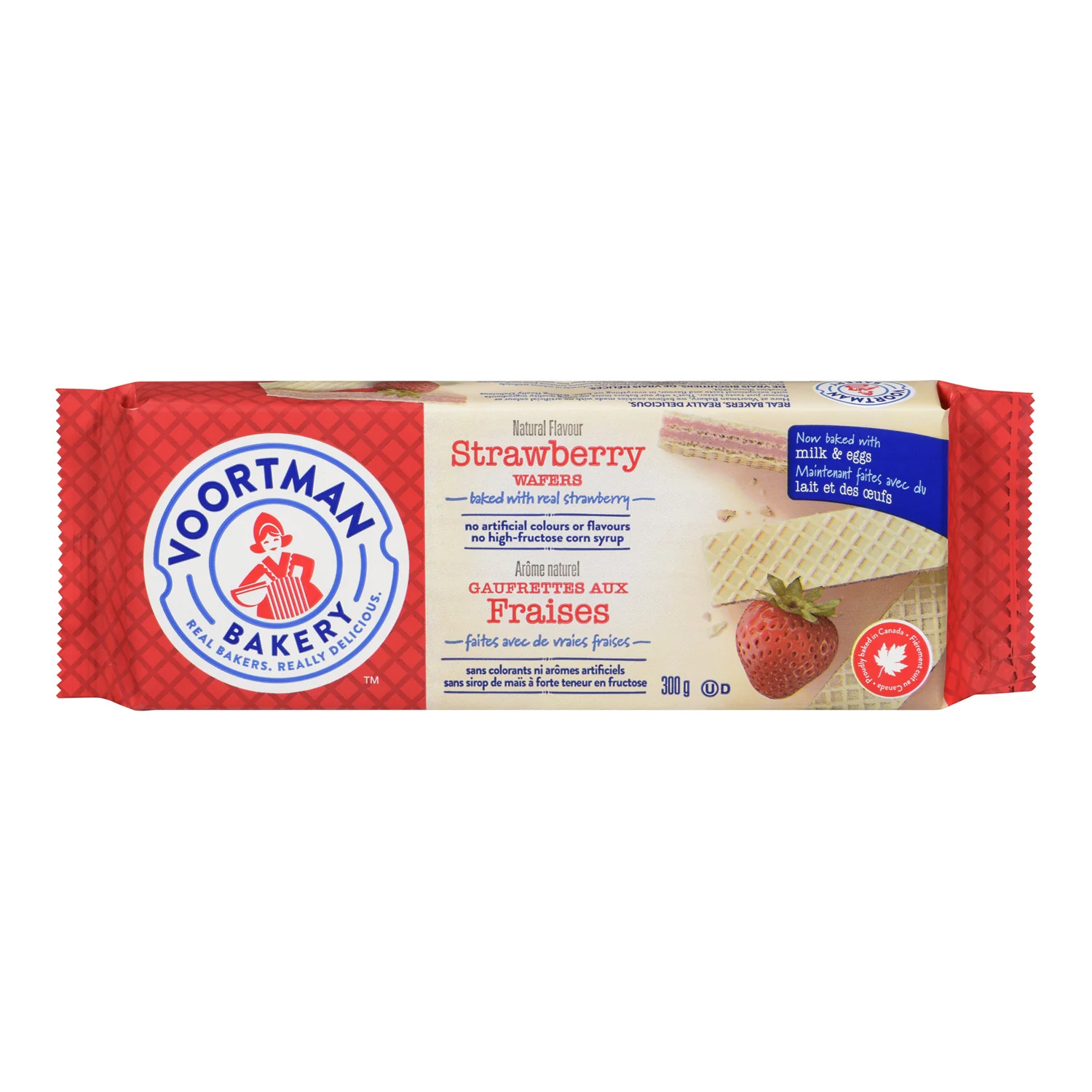 Cookie Strawberry Wafer - 12 x 300 g - Voortman - Restaurant and Foodservice Ingredients - Canadian Distribution - Ships Free Within Canada on Orders Above CAD $199