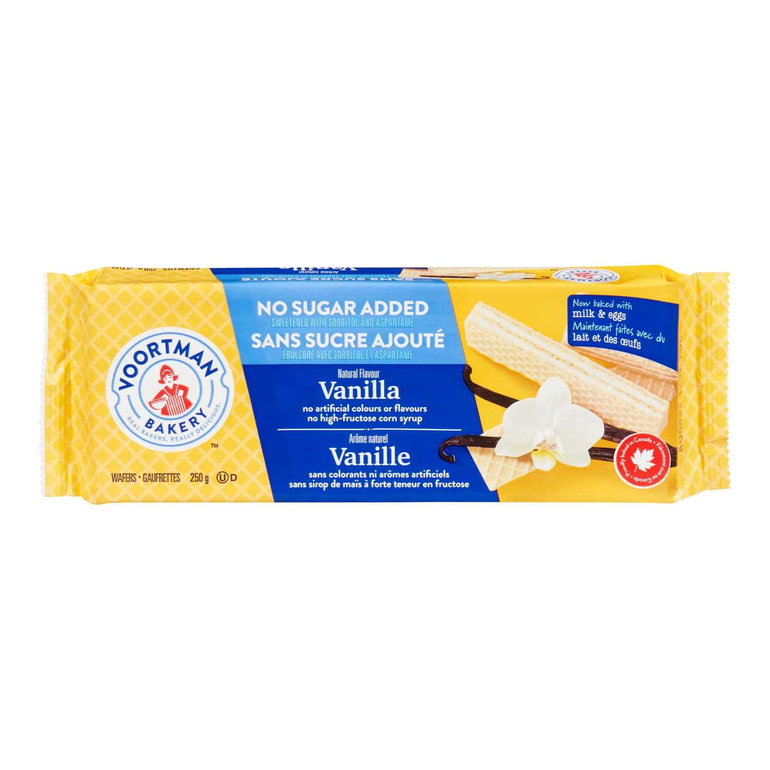 Cookie Vanilla Wafer Sugar-Free - 12 x 250 g - Voortman - Restaurant and Foodservice Ingredients - Canadian Distribution - Ships Free Within Canada on Orders Above CAD $199