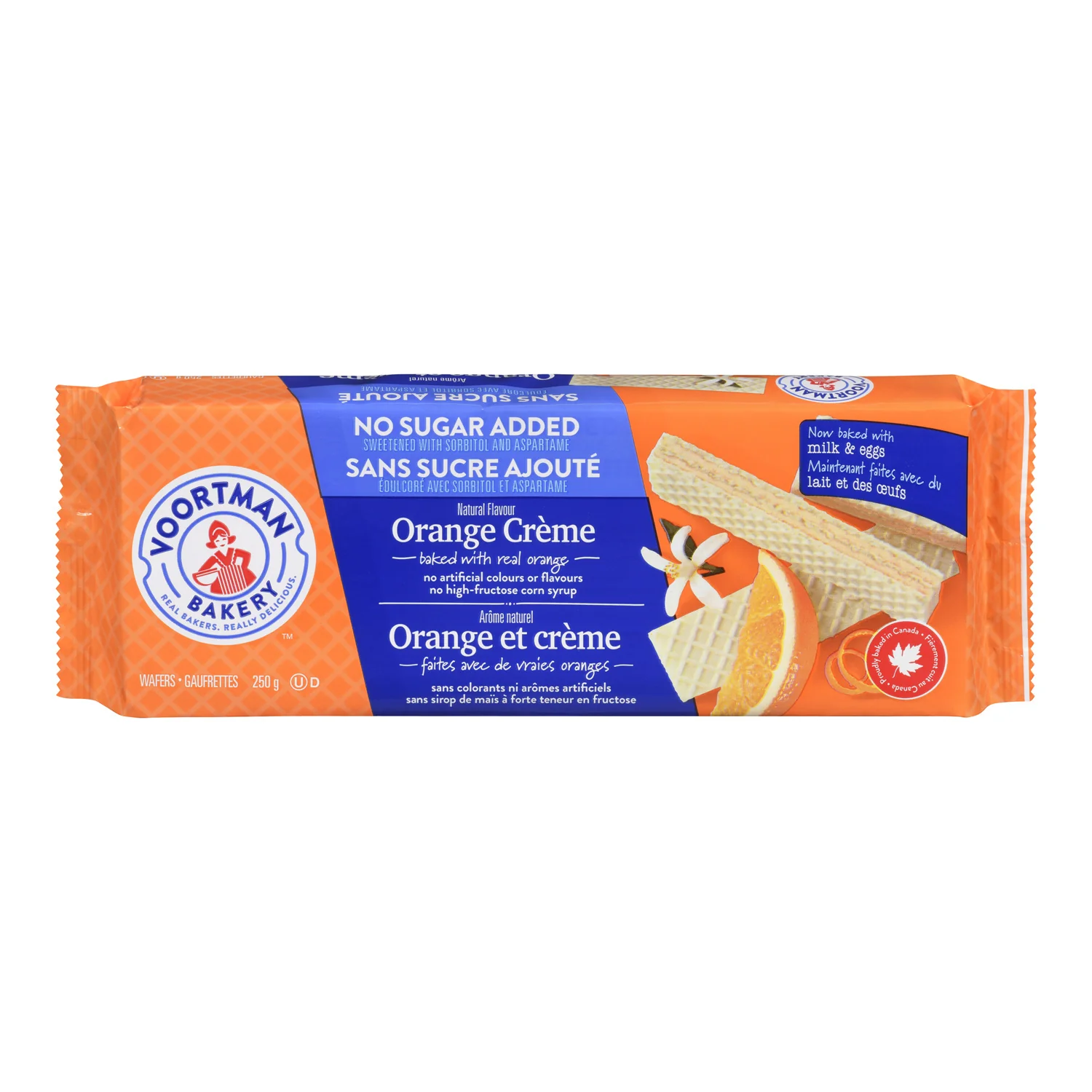 Cookie Wafer Orange Cream No Sugar Added - 12 x 250 g - Voortman - Restaurant and Foodservice Ingredients - Canadian Distribution - Ships Free Within Canada on Orders Above CAD $199