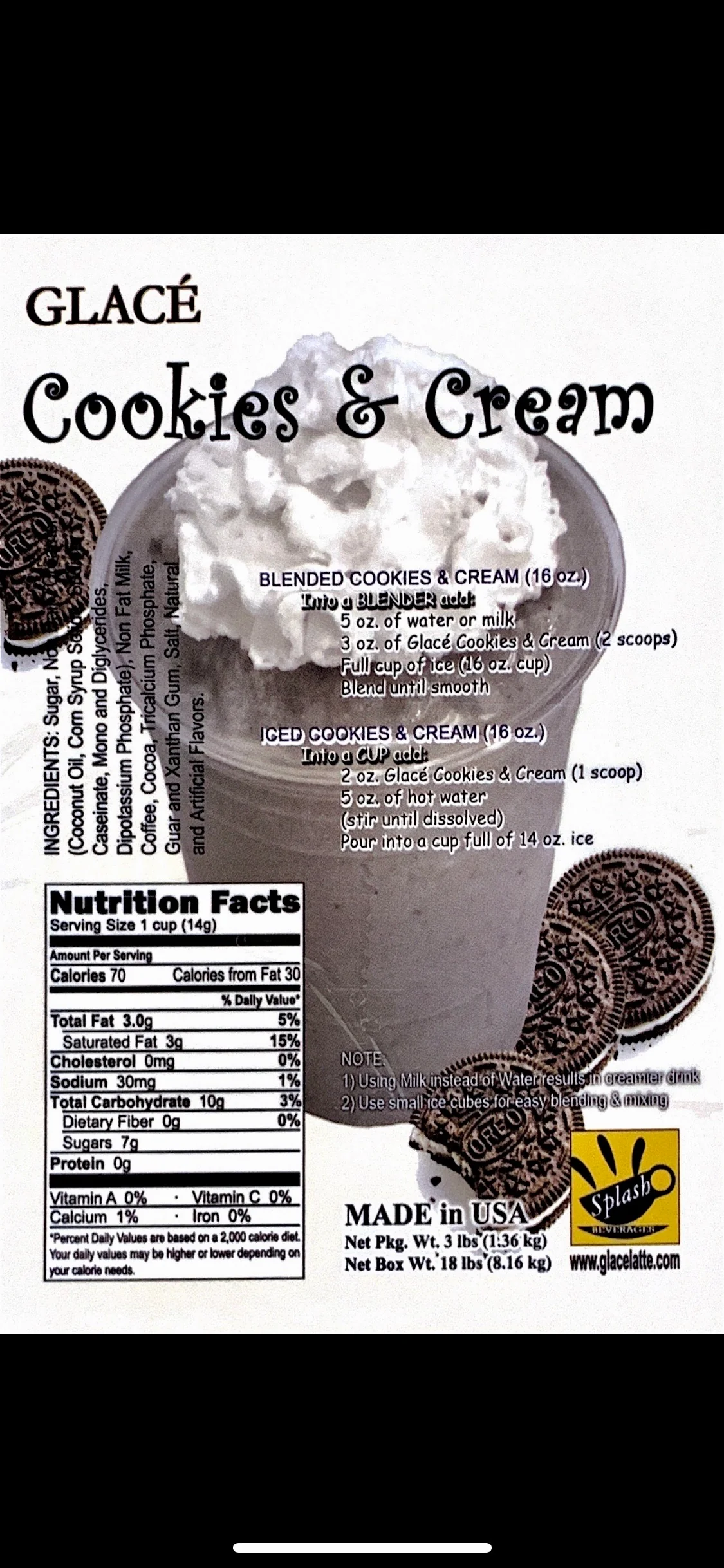 Cookies and Cream 4 in 1 Bubble Tea / Latte and Frappe Mix  - Ships Free Within Canada on Orders Above CAD $199 - Image 2