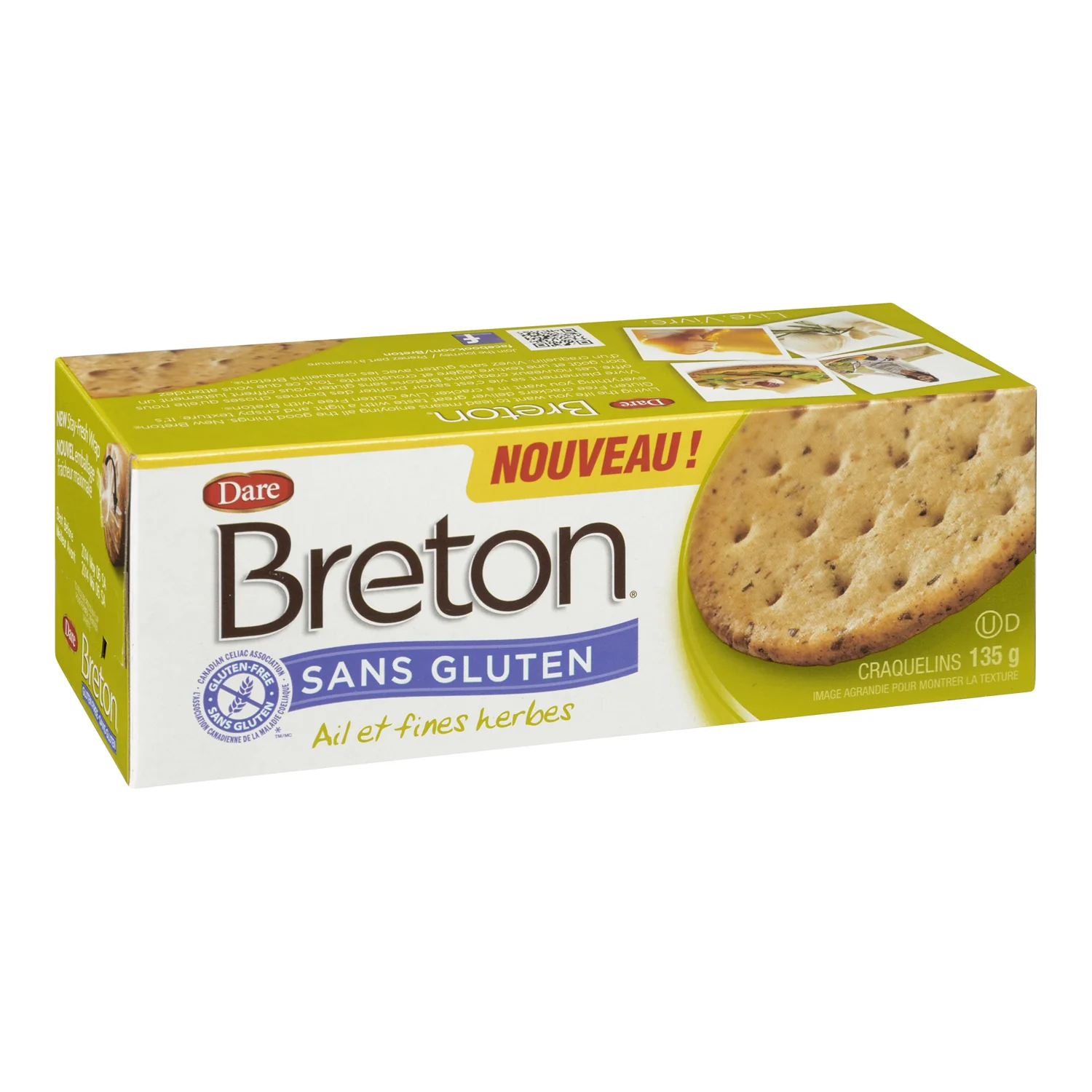 Cracker Garlic & Herb Breton - 12 x 135 g - Dare - Restaurant and Foodservice Ingredients - Canadian Distribution - Ships Free Within Canada on Orders Above CAD $199