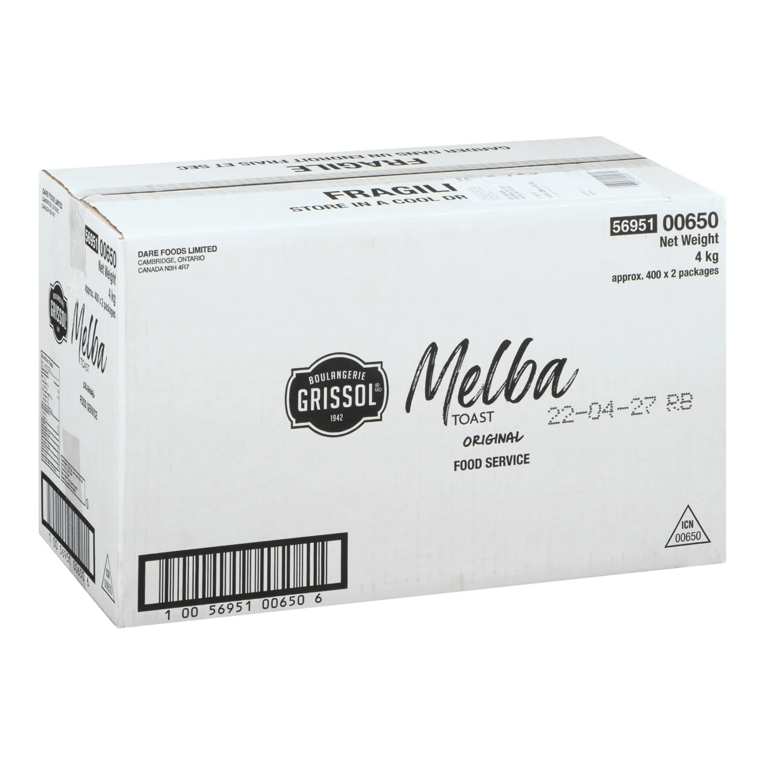 Cracker Melba Toast Portion Control - 400 x 2 count - Grissol - Restaurant and Foodservice Ingredients - Canadian Distribution - Ships Free Within Canada on Orders Above CAD $199 - Image 2