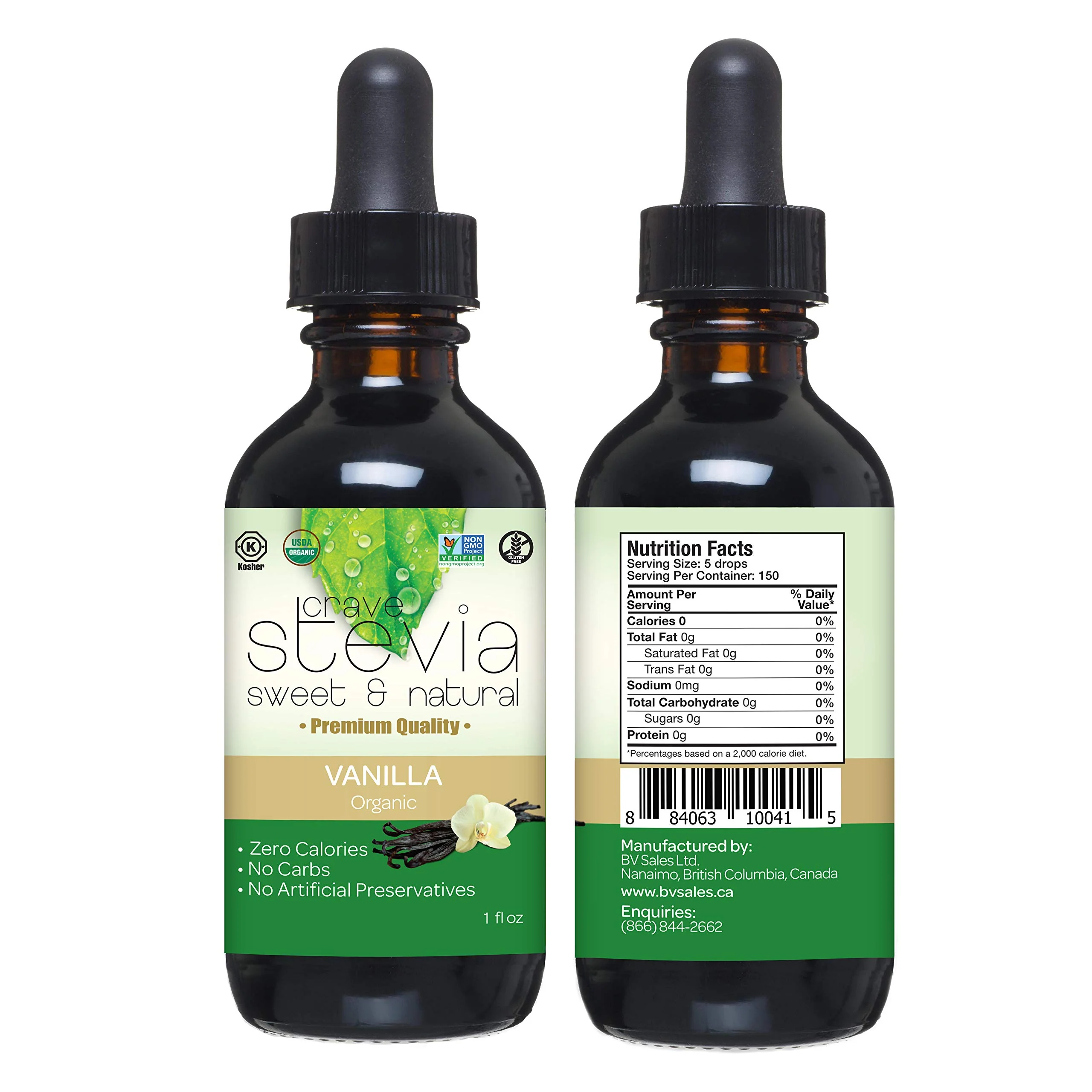 CRAVESTEVIA Organic Liquid Stevia Drops - Vanilla - 2 x 30ml - Canadian Distribution - Ships Free Within Canada on Orders Above CAD $199