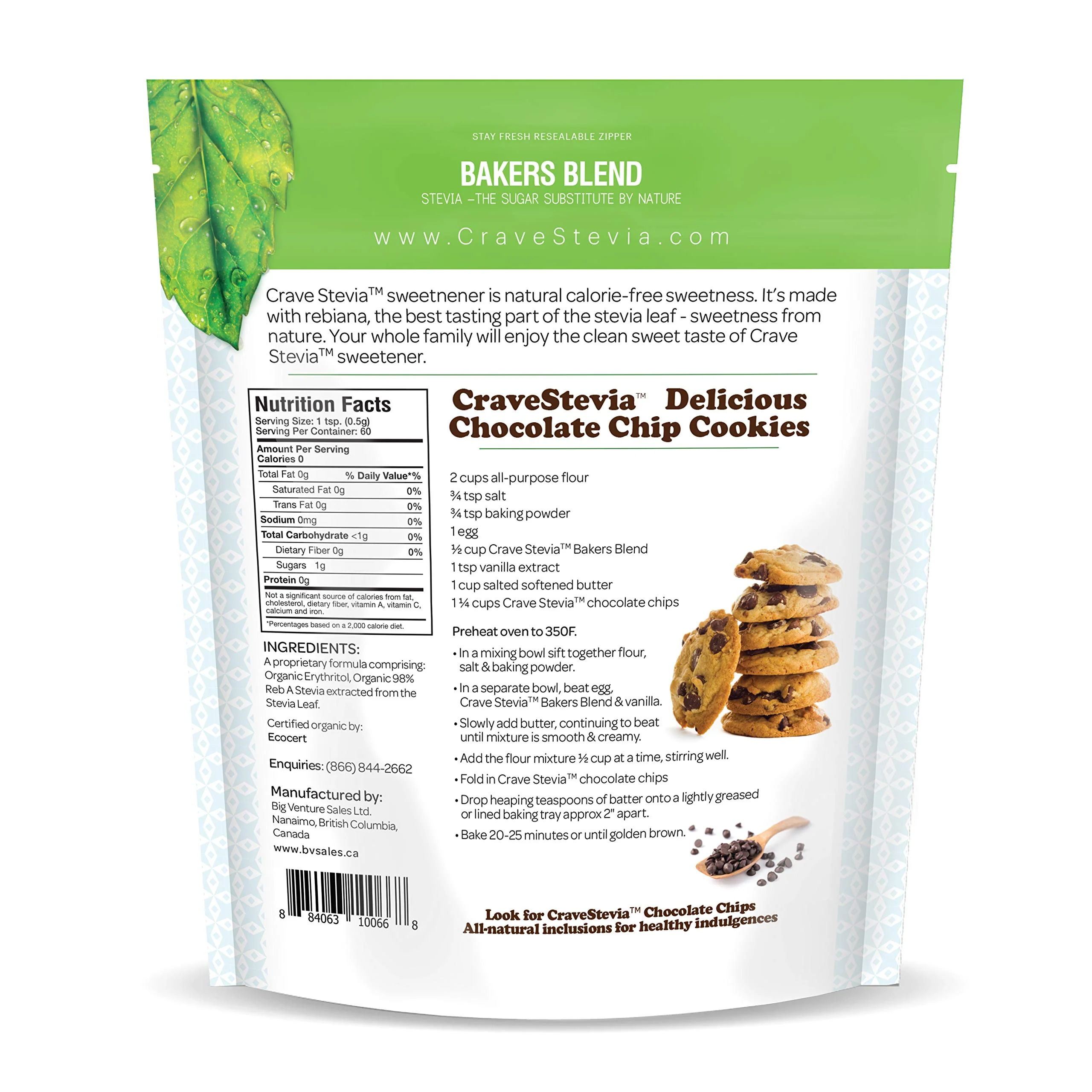 CRAVESTEVIA Organic White Baking Blend - Calorie-Free Stevia Sweetener for Baking & Cooking - 380g - Canadian Distribution - Ships Free Within Canada on Orders Above CAD $199 - Image 2