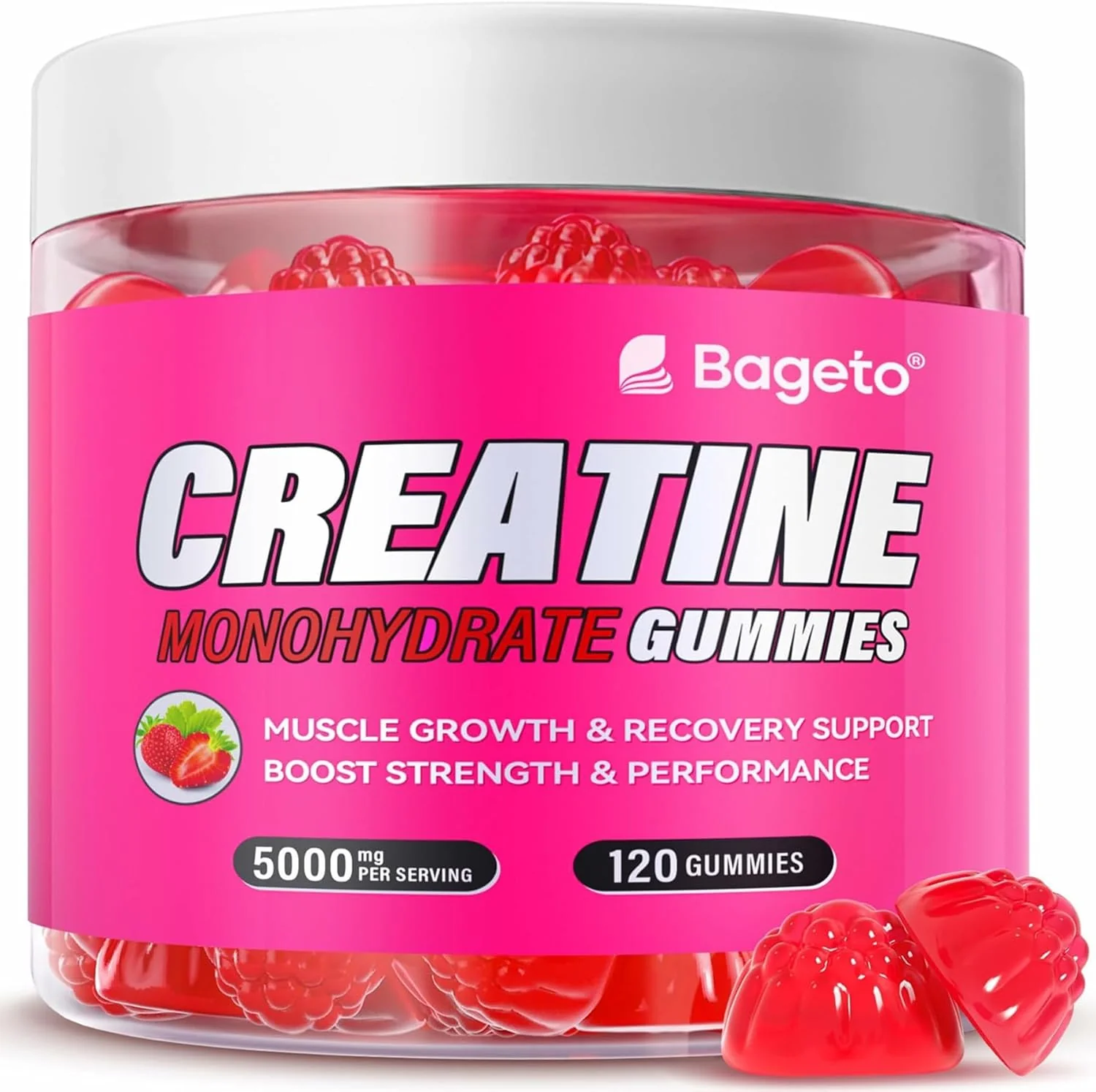 Creatine Gummies – Strawberry – 120 Count (5 g Each) – Ships Free Within Canada on Orders Above CAD $199