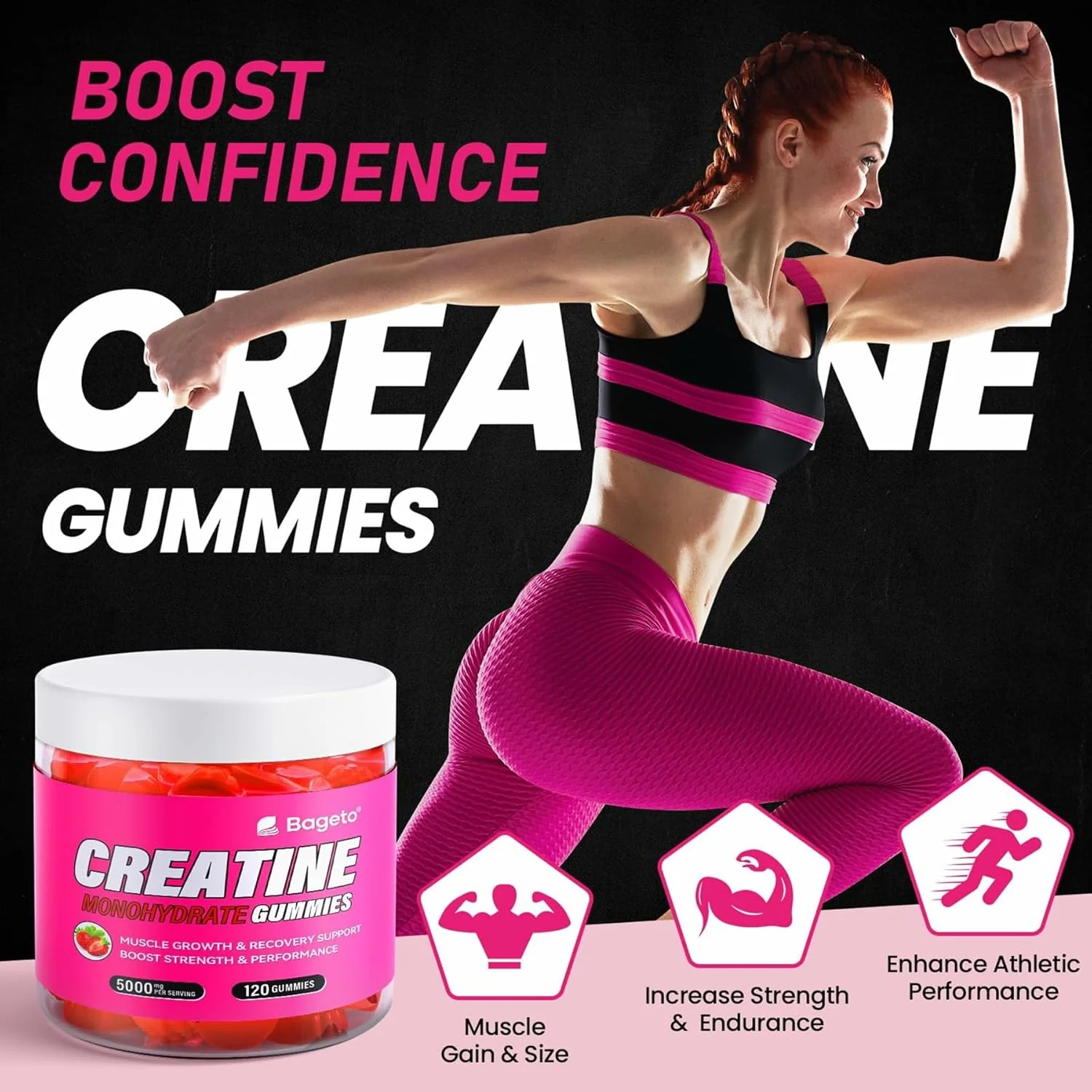Creatine Gummies – Strawberry – 120 Count (5 g Each) – Ships Free Within Canada on Orders Above CAD $199 - Image 3