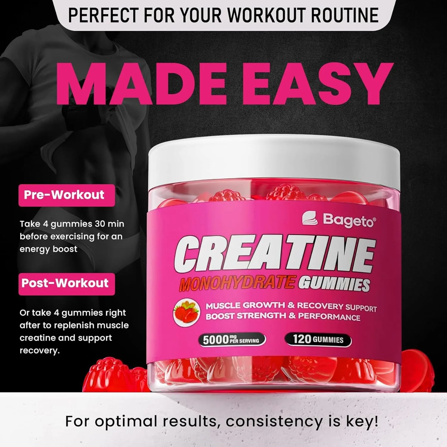 Creatine Gummies – Strawberry – 120 Count (5 g Each) – Ships Free Within Canada on Orders Above CAD $199 - Image 6