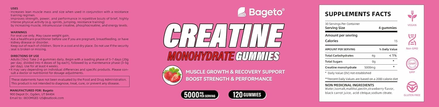 Creatine Gummies – Strawberry – 120 Count (5 g Each) – Ships Free Within Canada on Orders Above CAD $199 - Image 9