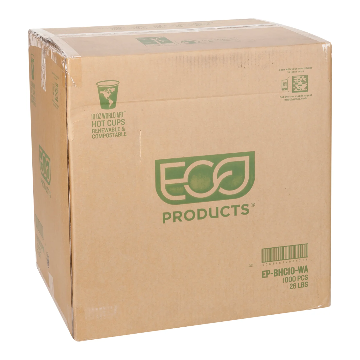 Cup Paper Hot World Art Brown Compostable - 1000 x 10 oz - Eco Products - Packaging and Accessories - Restaurant Supplies and Equipment - Canadian Distribution - Image 2
